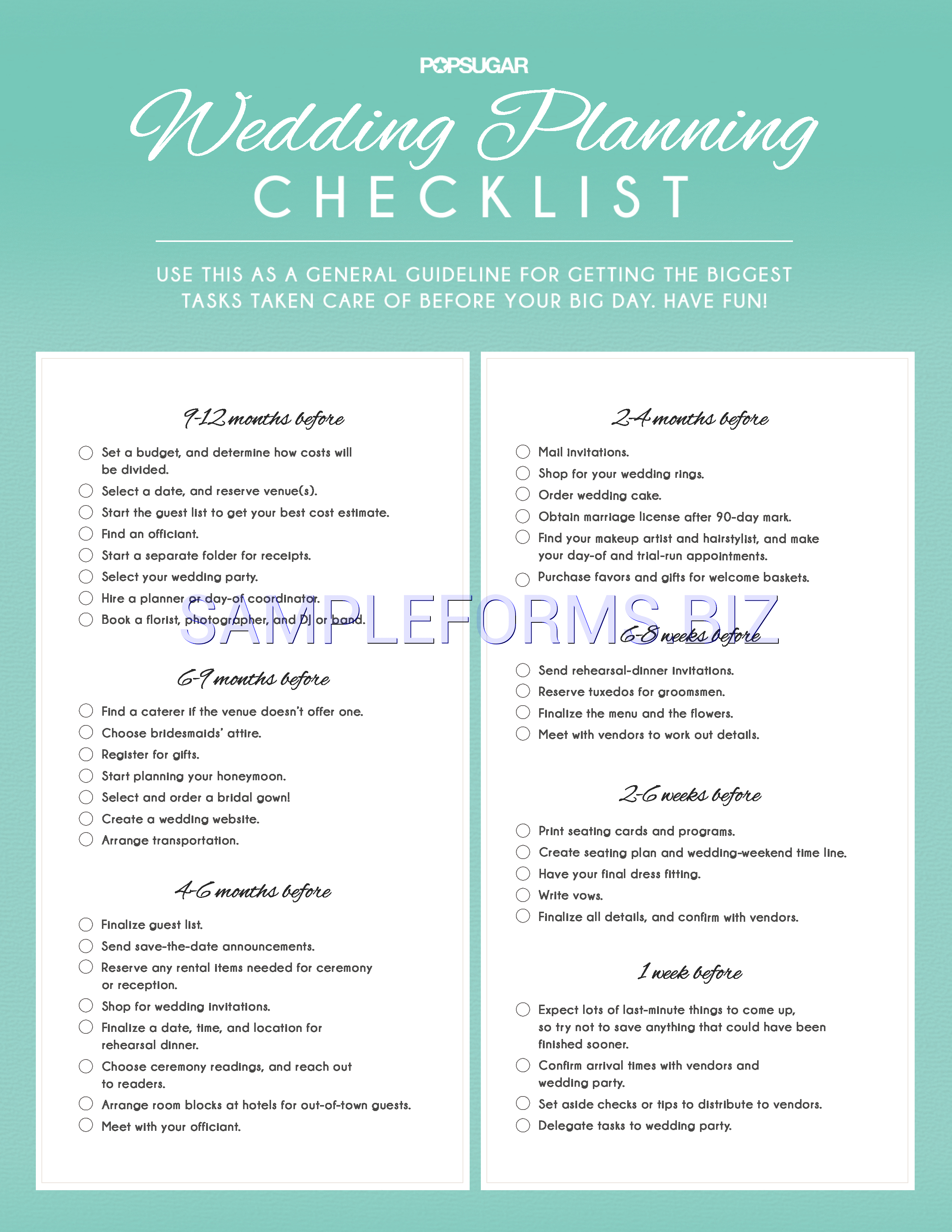 Preview free downloadable Wedding to do List 2 in PDF (page 1)
